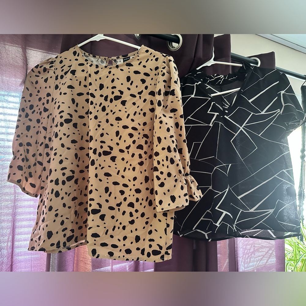2 Shirts - Cream and Black Boxy 3/4 Sleeve Blouse